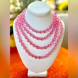 Vintage Tarina Tarantino Four Row Lucite Cube & Swarovski Crystal Necklace pink